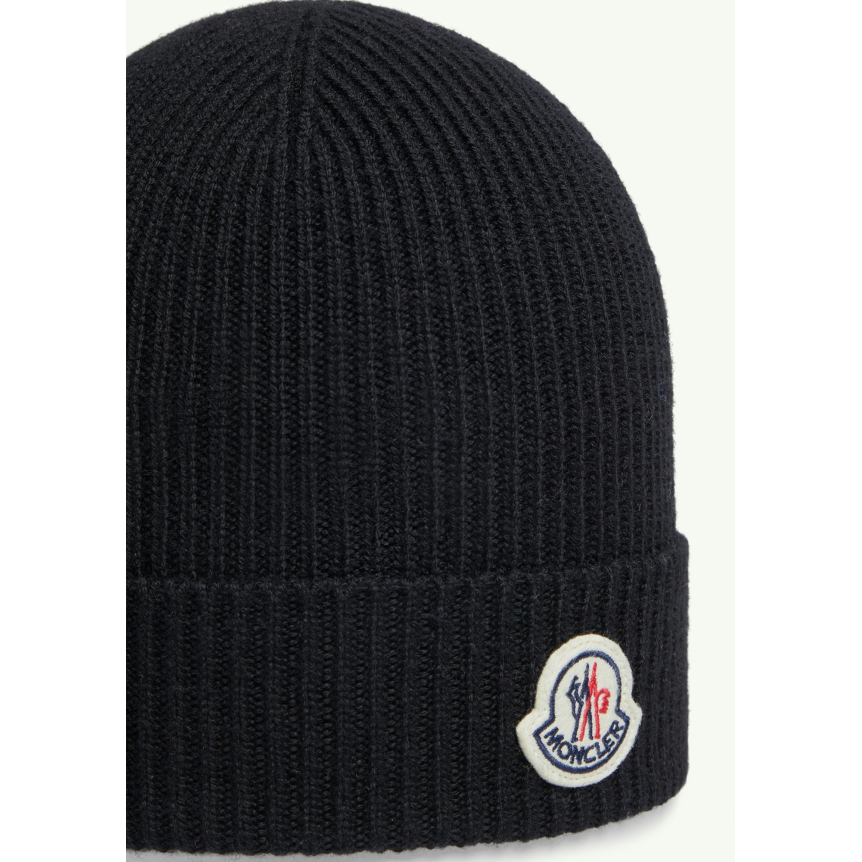 Bonnet à revers MONCLER laine extra fine côtelée noire