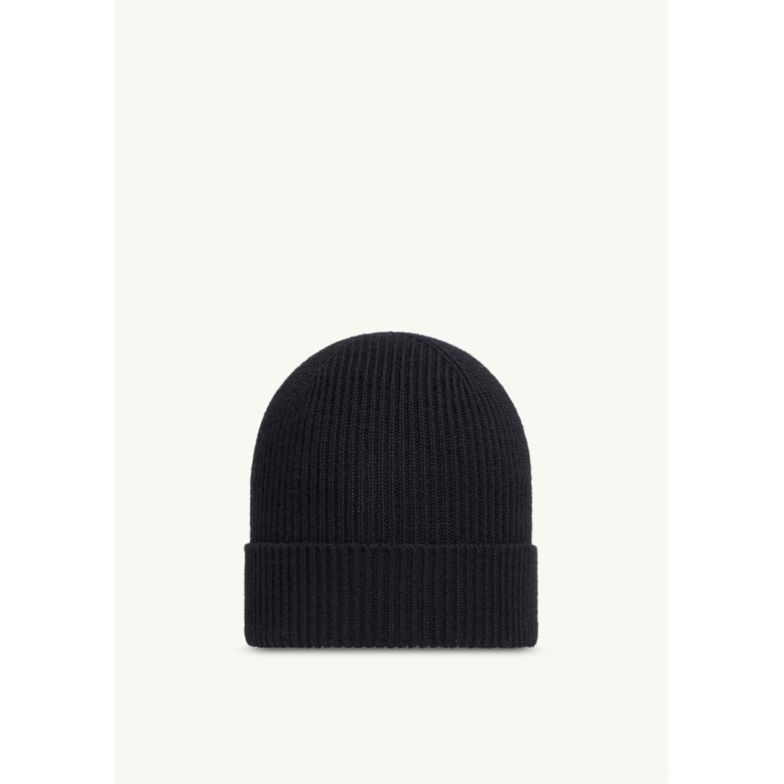 Bonnet à revers MONCLER laine extra fine côtelée noire