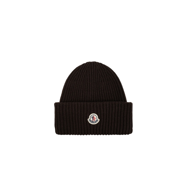 Bonnet MONCLER laine et cachemire noir côtelé patch logo