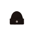 Bonnet laine et cachemire noir côtelé patch logo