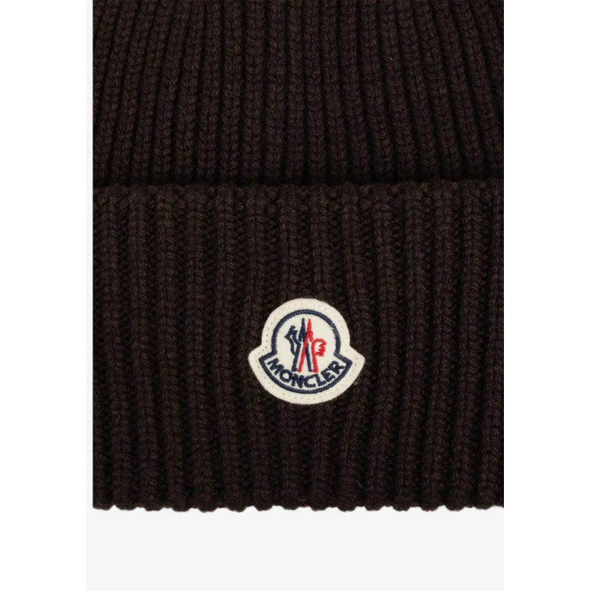Bonnet MONCLER laine et cachemire noir côtelé patch logo