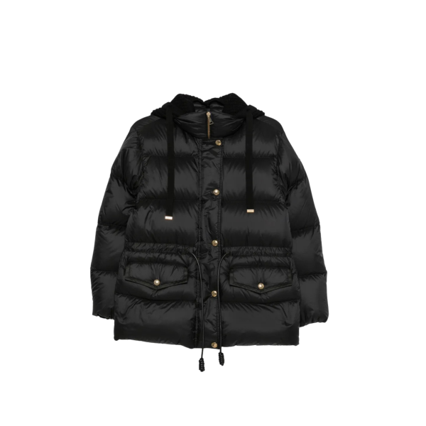 Doudoune à capuche MONCLER Diaphane nylon noir lien taille bouton doré poches