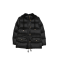 Doudoune à capuche Diaphane nylon noir lien taille bouton doré poches