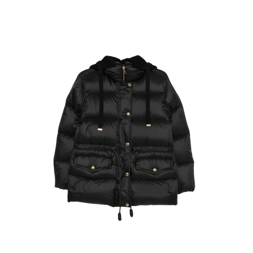 Doudoune à capuche MONCLER Diaphane nylon noir lien taille bouton doré poches
