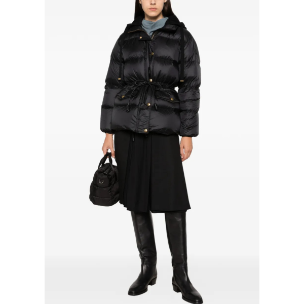 Doudoune à capuche MONCLER Diaphane nylon noir lien taille bouton doré poches