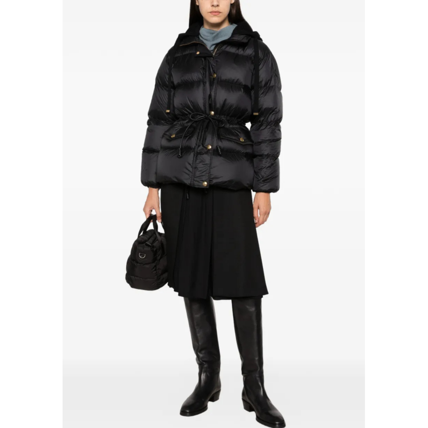 Doudoune à capuche MONCLER Diaphane nylon noir lien taille bouton doré poches
