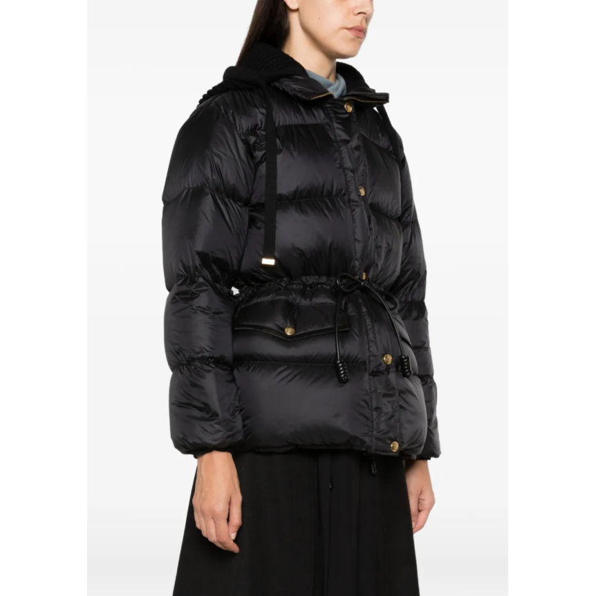 Doudoune à capuche MONCLER Diaphane nylon noir lien taille bouton doré poches