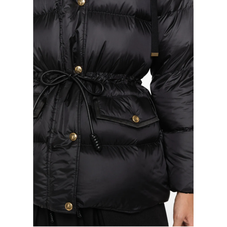 Doudoune à capuche MONCLER Diaphane nylon noir lien taille bouton doré poches