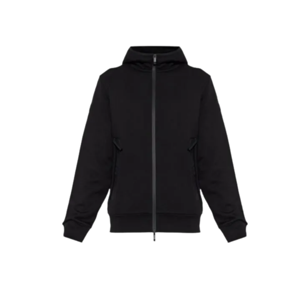 Sweat shirt à capuche zippé MONCLER noir poches zippées logo noir mat