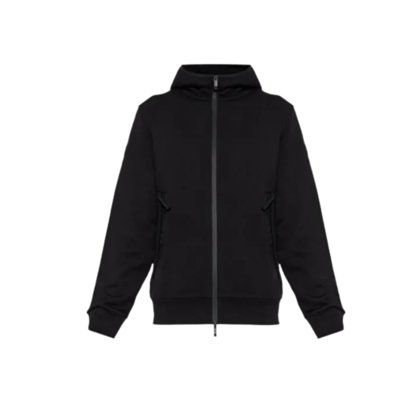 Sweat shirt à capuche zippé MONCLER noir poches zippées logo noir mat