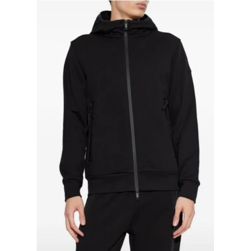 Sweat shirt à capuche zippé MONCLER noir poches zippées logo noir mat