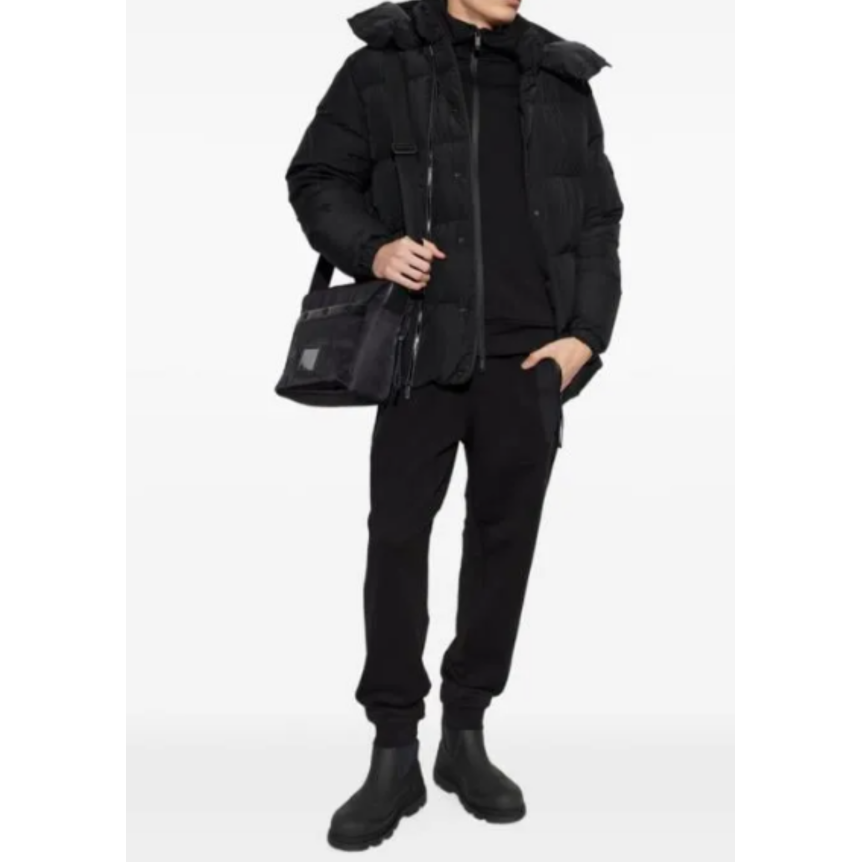 Sweat shirt à capuche zippé MONCLER noir poches zippées logo noir mat