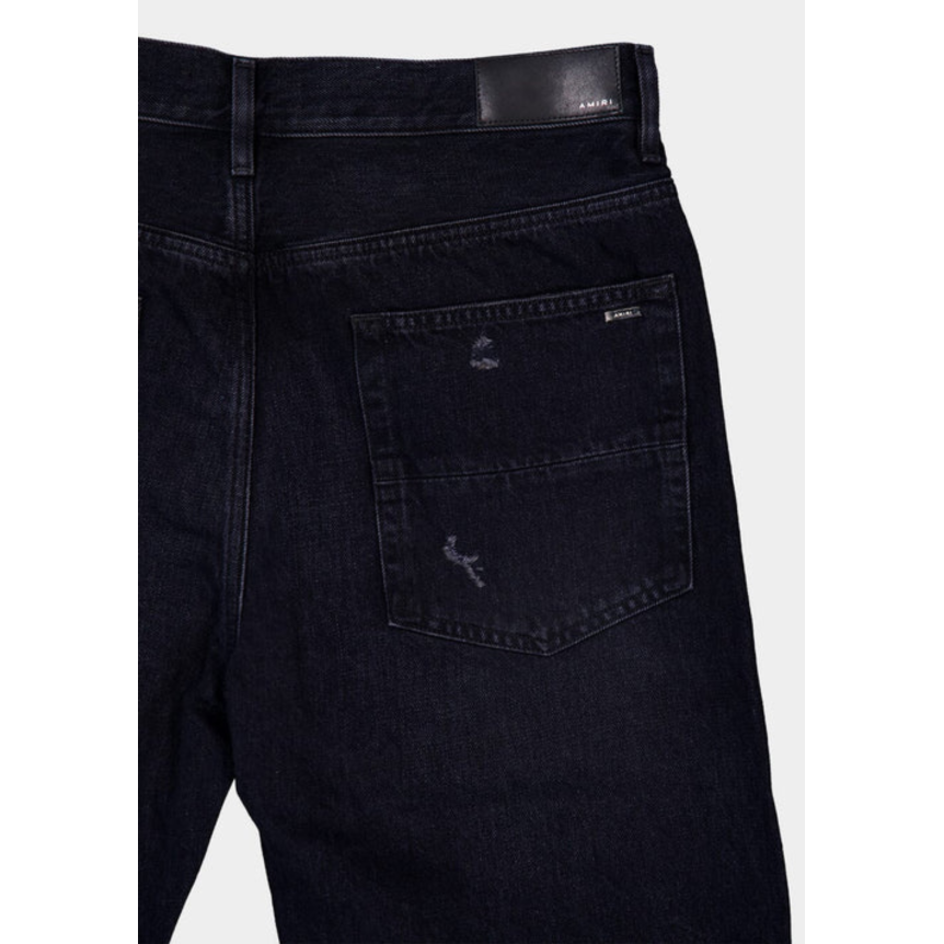 Jean droit AMIRI Straight Vintage denim noir lave bas effiloché