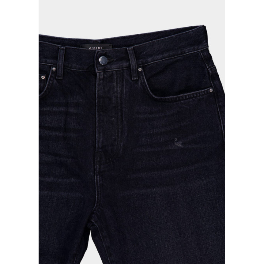 Jean droit AMIRI Straight Vintage denim noir lave bas effiloché