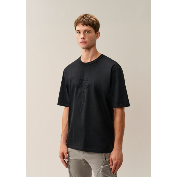 T-shirt manche courte col rond CP COMPANY coton noir broderie motif « British Sailor »