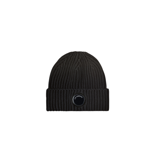 Bonnet CP COMPANY laine mérinos extra fine noir Lentille