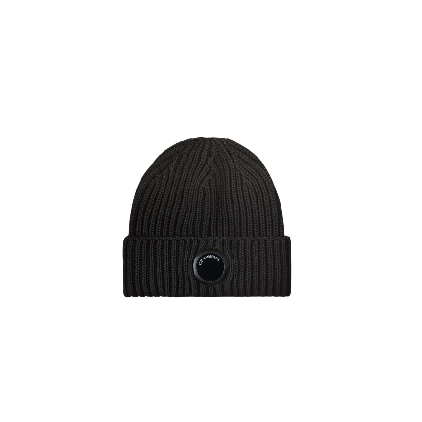 Bonnet CP COMPANY laine mérinos extra fine noir Lentille