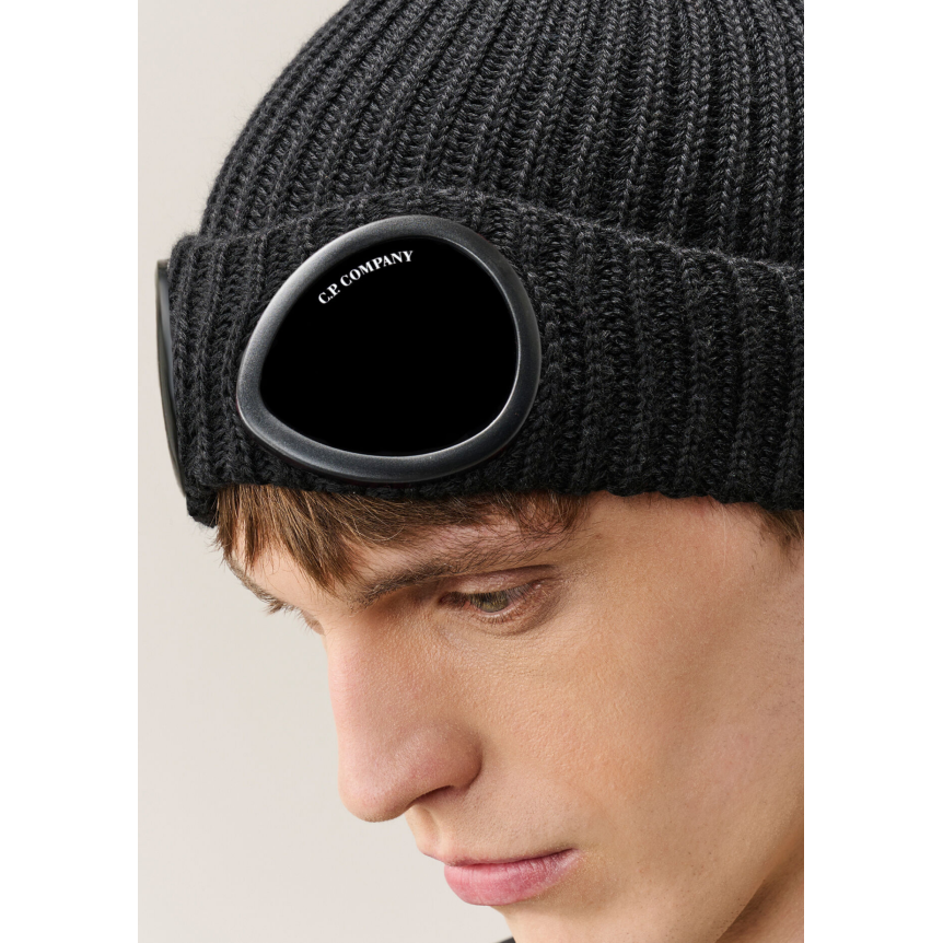 Bonnet CP COMPANY laine mérinos extra fine noir Lunettes