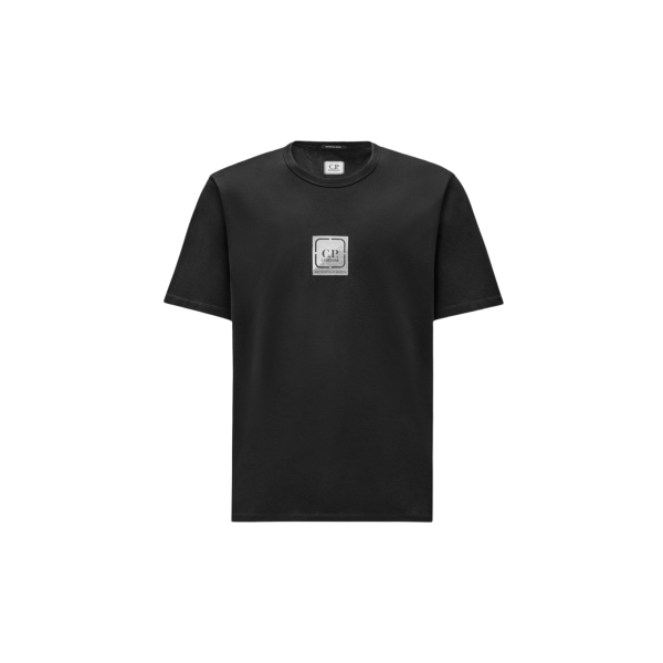 T-shirt CP COMPANY col rond coton noir logo carré poitrine Metropolis series