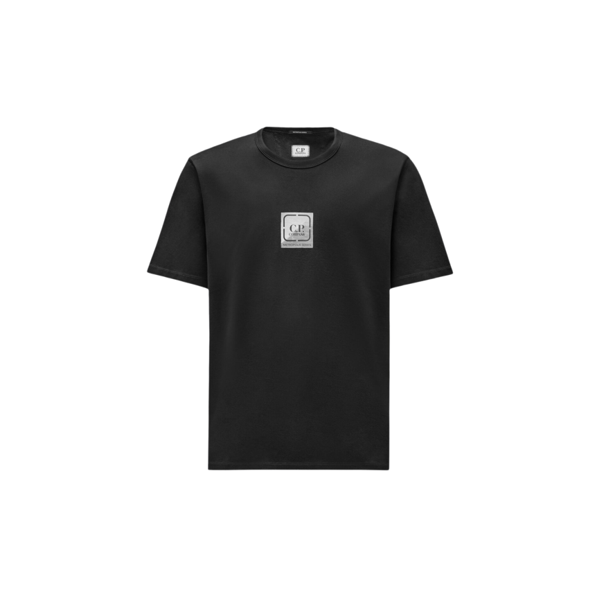 T-shirt CP COMPANY col rond coton noir logo carré poitrine Metropolis series