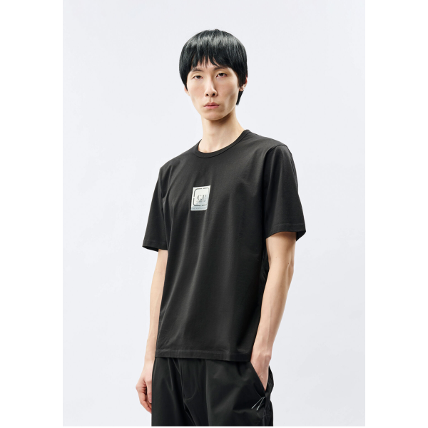 T-shirt CP COMPANY col rond coton noir logo carré poitrine Metropolis series