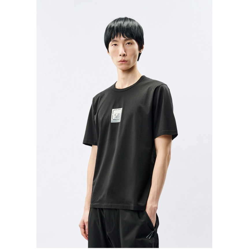 T-shirt CP COMPANY col rond coton noir logo carré poitrine Metropolis series