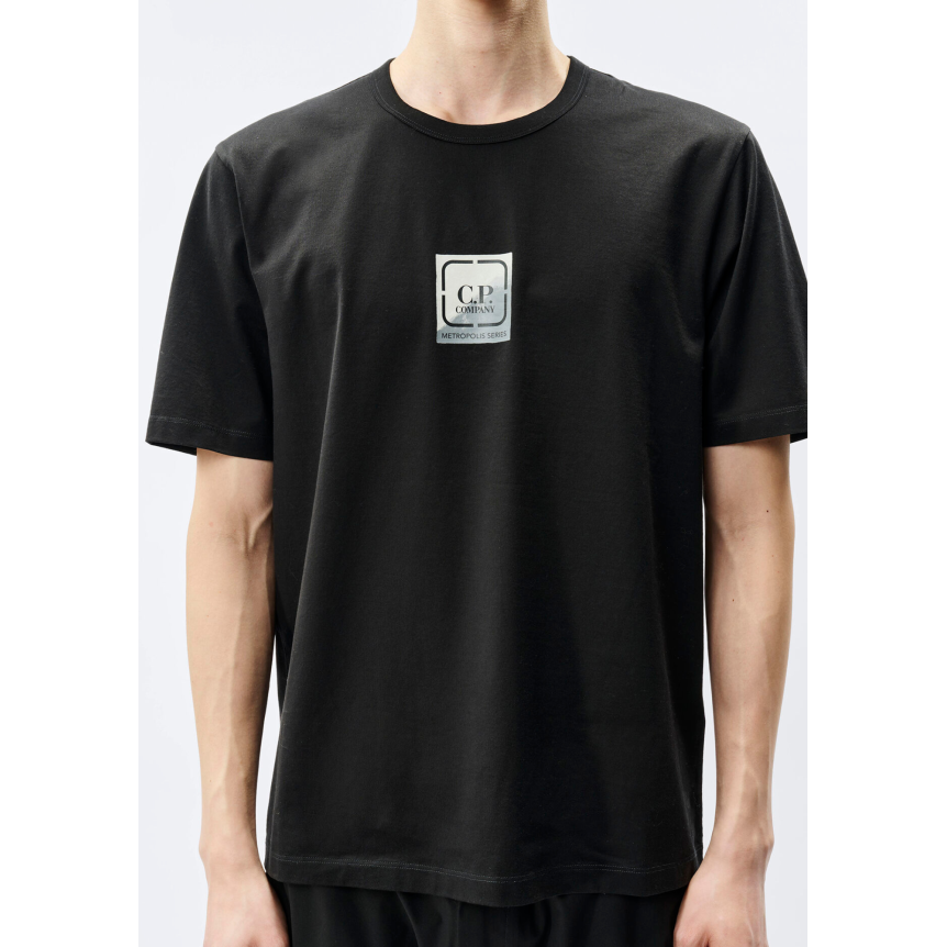 T-shirt CP COMPANY col rond coton noir logo carré poitrine Metropolis series