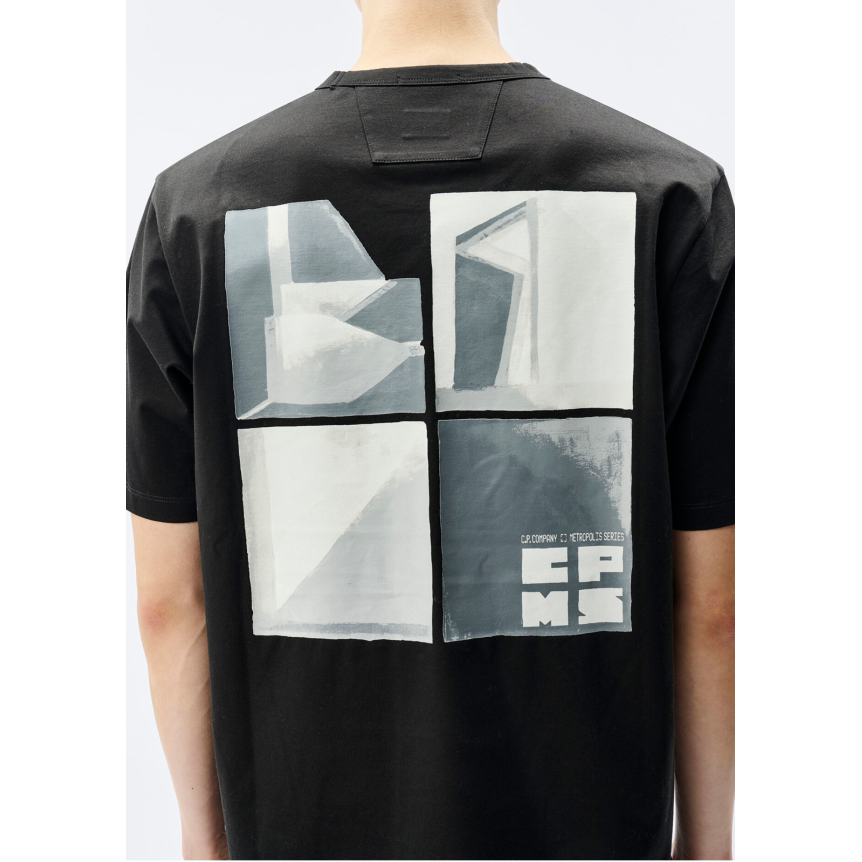 T-shirt CP COMPANY col rond coton noir logo carré poitrine Metropolis series