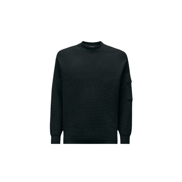 Pull col rond CP COMPANY laine mérinos extrafine gaufrée noir Metropolis Series
