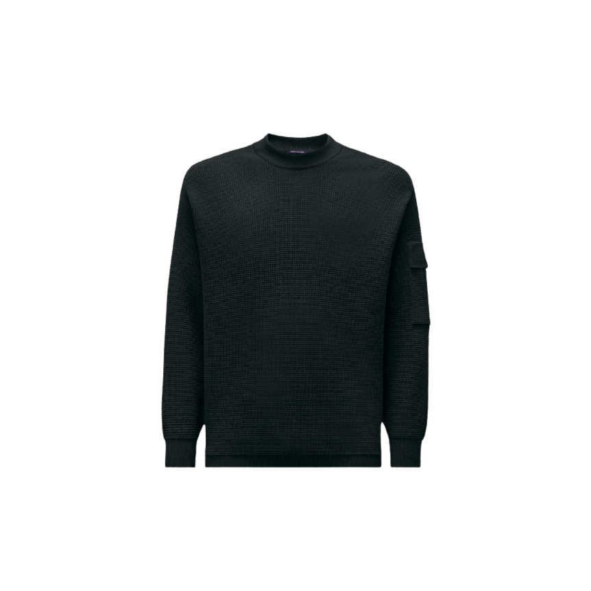 Pull col rond CP COMPANY laine mérinos extrafine gaufrée noir Metropolis Series