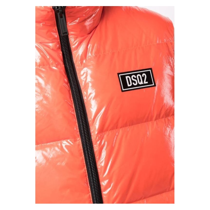 Doudoune sans manches gilet matelassée à effet brillant orange