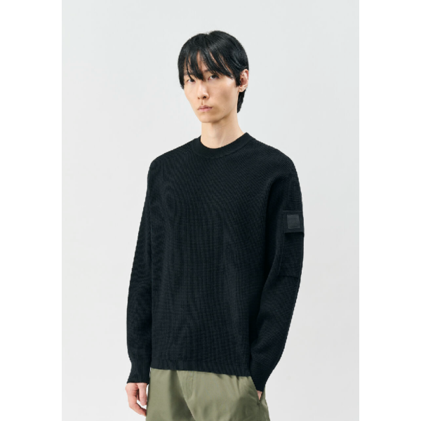 Pull col rond CP COMPANY laine mérinos extrafine gaufrée noir Metropolis Series