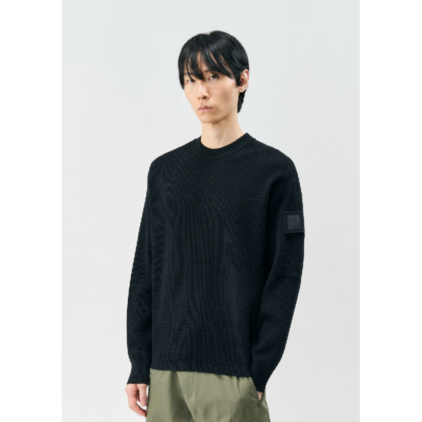 Pull col rond CP COMPANY laine mérinos extrafine gaufrée noir Metropolis Series