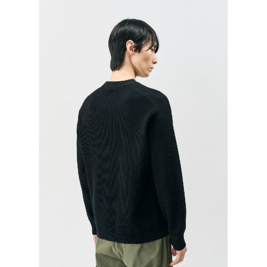Pull col rond CP COMPANY laine mérinos extrafine gaufrée noir Metropolis Series