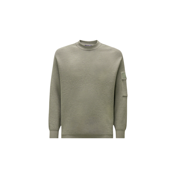 Pull CP COMPANY col rond laine mérinos extrafine gaufrée kaki Metropolis Series