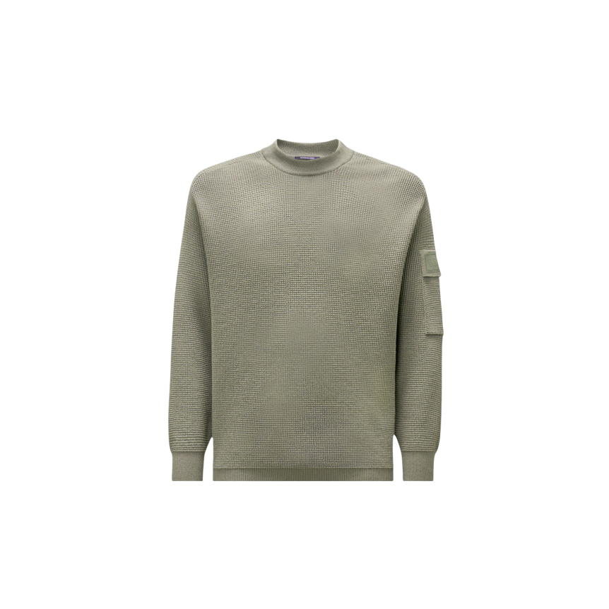 Pull CP COMPANY col rond laine mérinos extrafine gaufrée kaki Metropolis Series