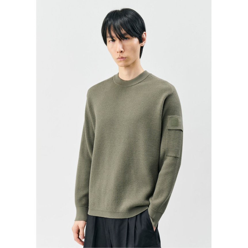 Pull CP COMPANY col rond laine mérinos extrafine gaufrée kaki Metropolis Series