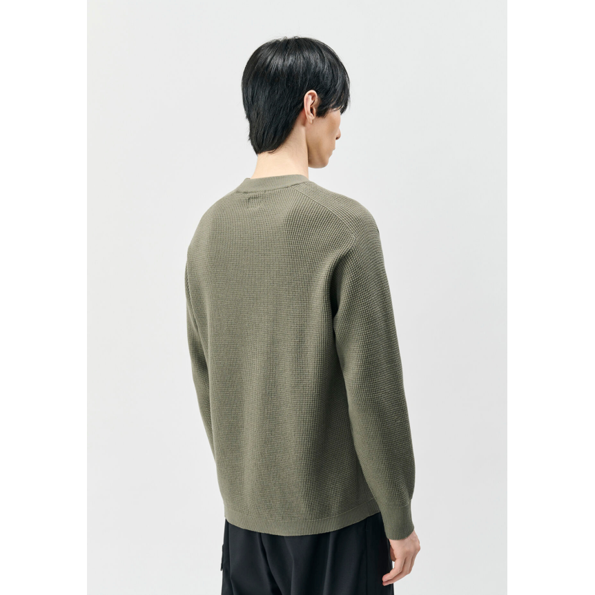Pull CP COMPANY col rond laine mérinos extrafine gaufrée kaki Metropolis Series