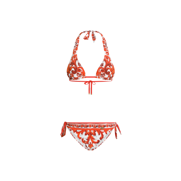 Maillot de bain Bikini DOLCE & GABBANA 2 pièces balconnet rembourré à motif Majolique orange