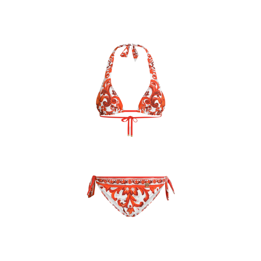 Maillot de bain Bikini DOLCE & GABBANA 2 pièces balconnet rembourré à motif Majolique orange