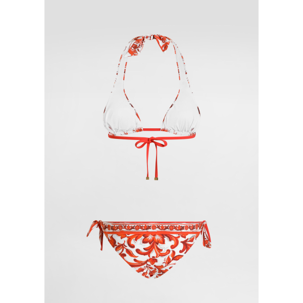 Maillot de bain Bikini DOLCE & GABBANA 2 pièces balconnet rembourré à motif Majolique orange