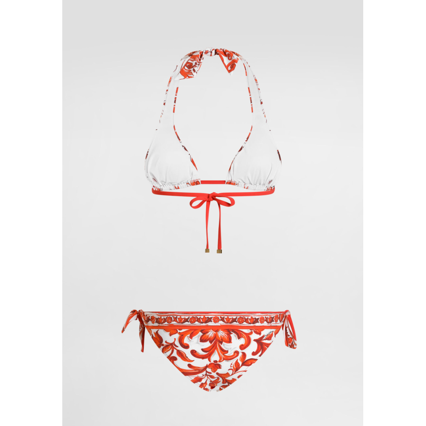 Maillot de bain Bikini DOLCE & GABBANA 2 pièces balconnet rembourré à motif Majolique orange