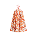 Robe courte évasée dos nu en popeline de coton blanc à imprimé Majolique