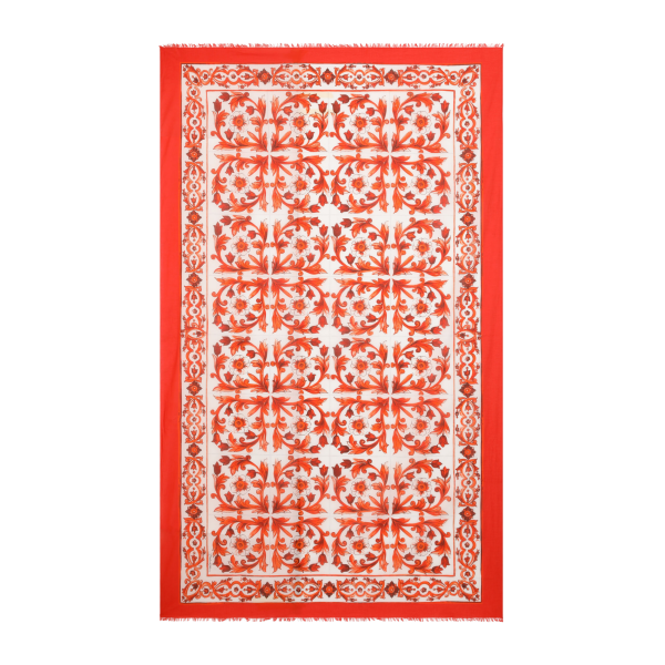Paréo Sarong DOLCE & GABBANA en coton batiste blanc imprimé Majolique orange