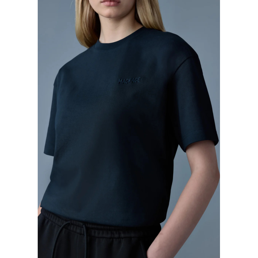 T-shirt col rond MACKAGE Tee-R coton bio bleu marine logo gomme