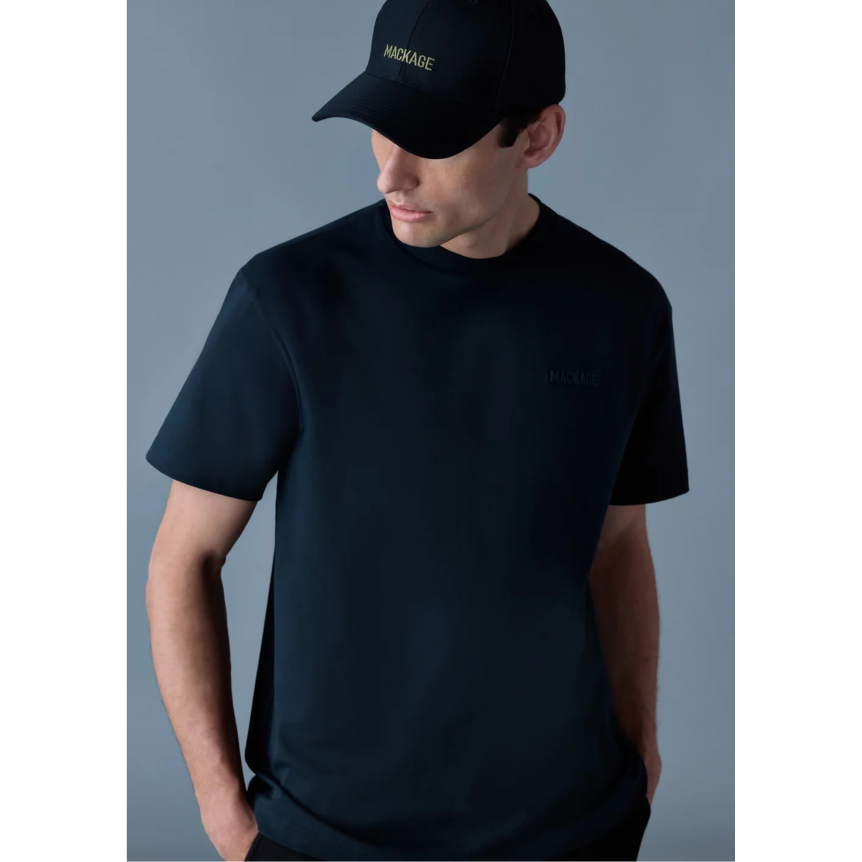 T-shirt col rond MACKAGE Tee-R coton bio bleu marine logo gomme