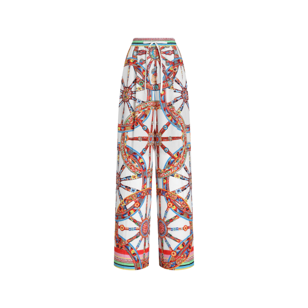 Pantalon large DOLCE & GABBANA en popeline de coton blanc à imprimé Carretto