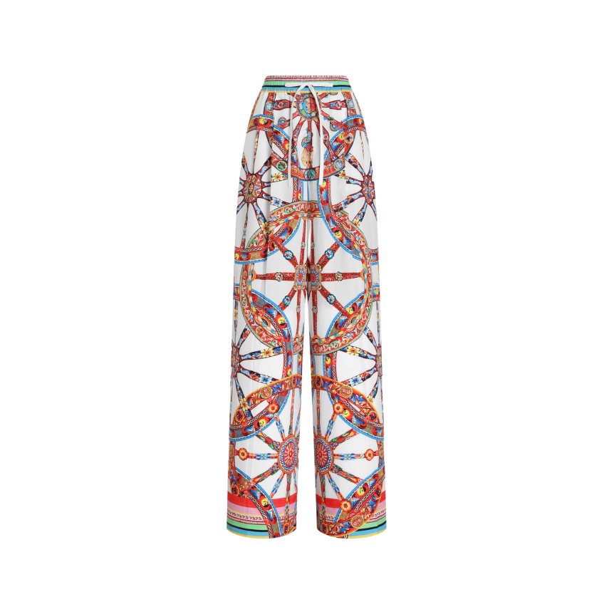 Pantalon large DOLCE & GABBANA en popeline de coton blanc à imprimé Carretto