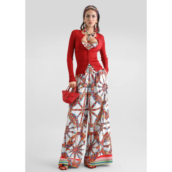 Pantalon large DOLCE & GABBANA en popeline de coton blanc à imprimé Carretto