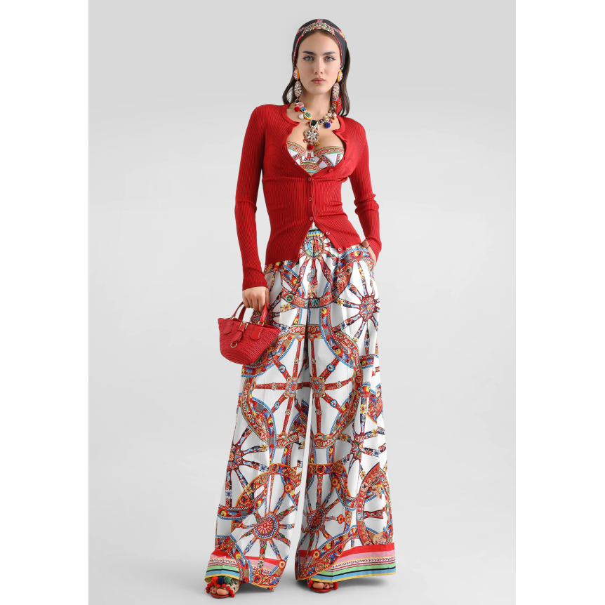 Pantalon large DOLCE & GABBANA en popeline de coton blanc à imprimé Carretto